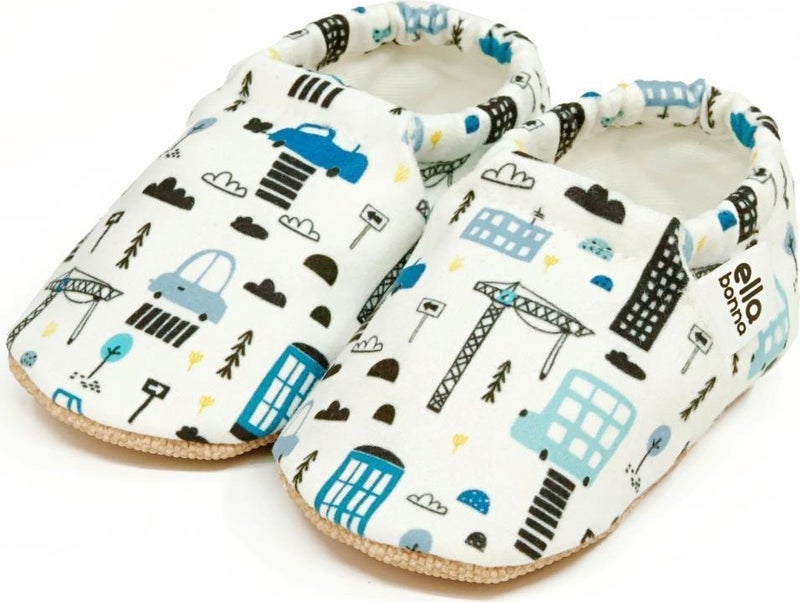 Ella Bonna Patterned Baby Booties, Non-Slip Sole, Home Nursery Shoes Slippers, City Life - Image 1
