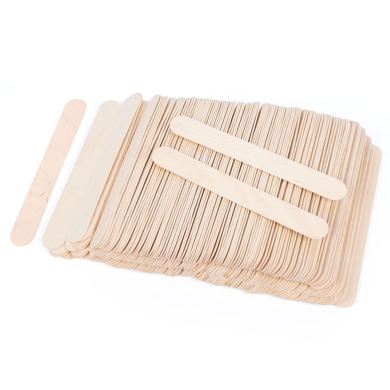 Amkoskr 8 Inch Craft Sticks 500 Pieces Wooden Large Tongue Depressor Sticks Jumbo Popsicle Sticks for Crafts MultiFunctional Wooden Sticks for Ice Cream DIY Waxing Sticks Building Projects