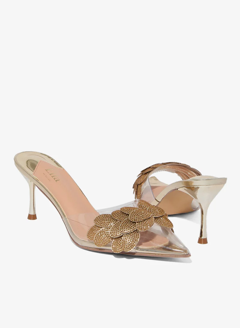 Ella Limited Edition  Diamante Clear Floral Mid Heel Pump for Women | Best Price UAE