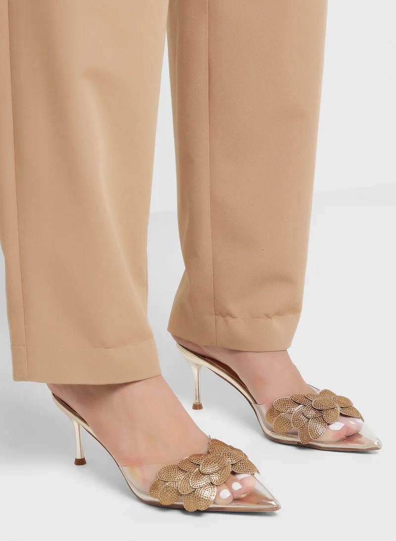 Ella Limited Edition  Diamante Clear Floral Mid Heel Pump for Women | Best Price UAE