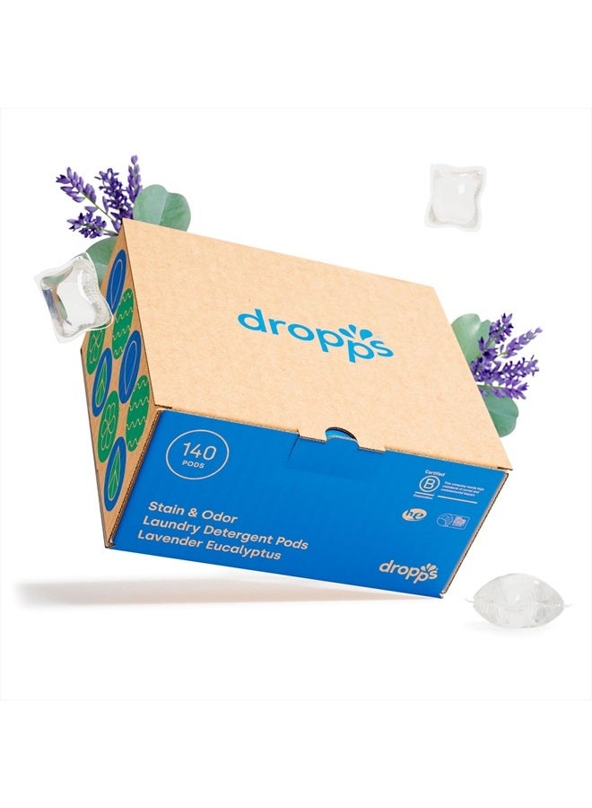 dropps Dropps Stain & Odor Laundry Detergent Pods: Lavender Eucalyptus | 140 Count | HE Compatible + All Washers | Cold Wash + All Temperatures | Tackles Tough Odors | Low Waste Packaging  - Image 1