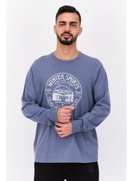 Men Crew Neck Short Sleeve Printed T-Shirts, Vintage Blue