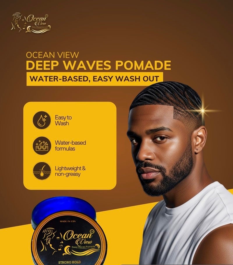 OCEAN VIEW DEEP WAVES POMADE- Water-Based Hair Cream for 360 Wave Training and Wolfing- Silky Smooth Application and Styling, Strong Hold, Easy Wash- Waver and Barber Accessories - 4oz Tin Can - Image 3