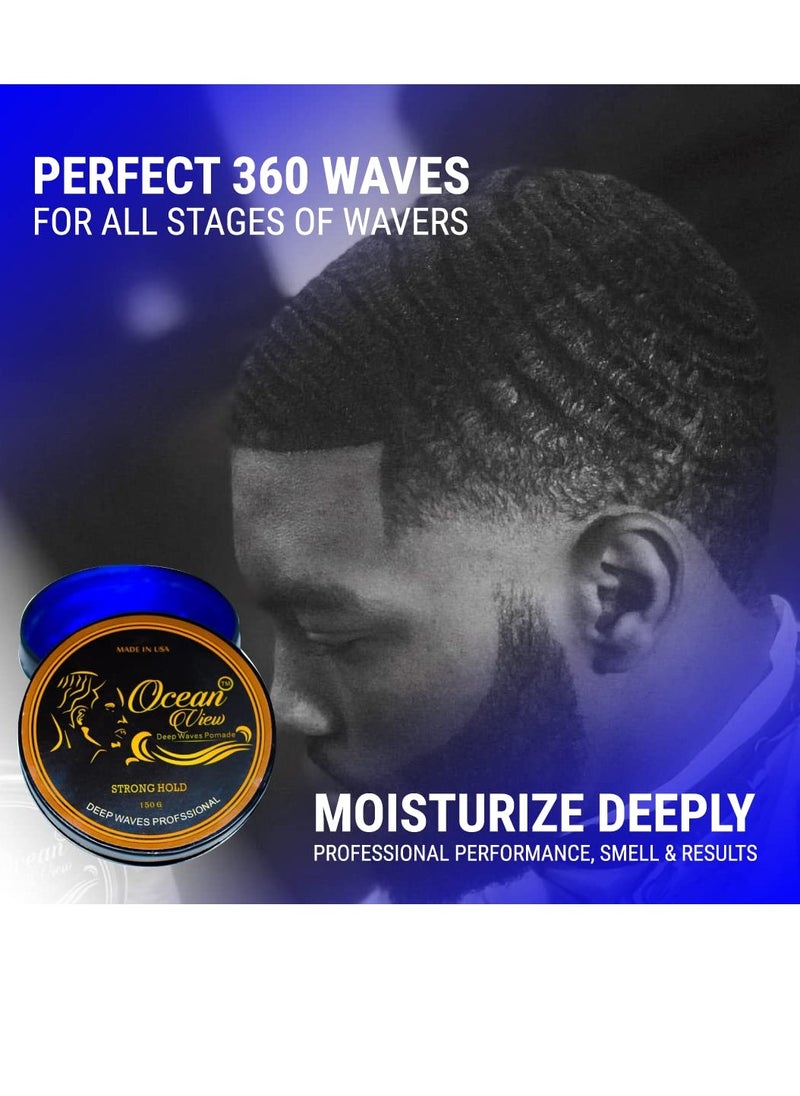 OCEAN VIEW DEEP WAVES POMADE - OCEAN VIEW DEEP WAVES POMADE- Water-Based Hair Cream for 360 Wave Training and Wolfing- Silky Smooth Application and Styling, Strong Hold, Easy Wash- Waver and Barber Accessories - 4oz Tin Can - Image 1