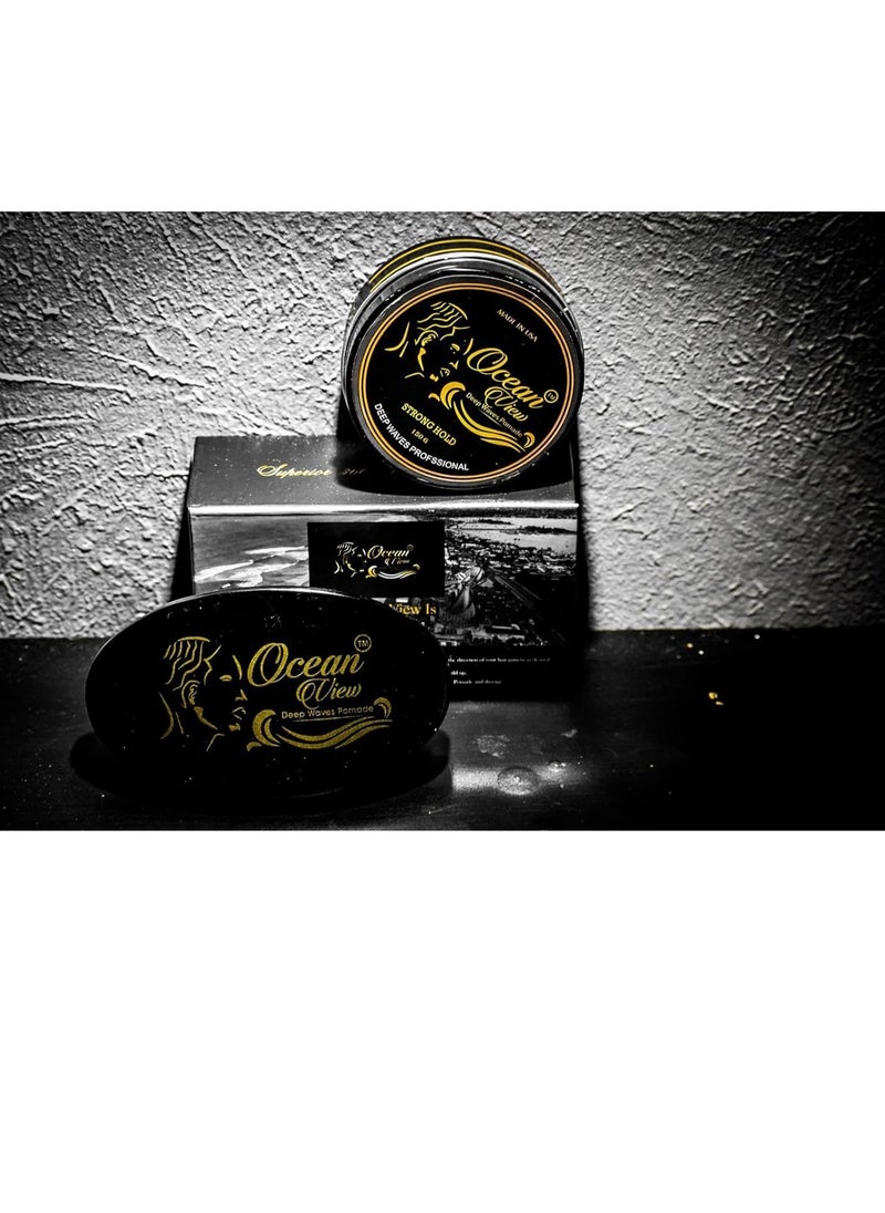 OCEAN VIEW DEEP WAVES POMADE - OCEAN VIEW DEEP WAVES POMADE- Water-Based Hair Cream for 360 Wave Training and Wolfing- Silky Smooth Application and Styling, Strong Hold, Easy Wash- Waver and Barber Accessories - 4oz Tin Can - Image 1
