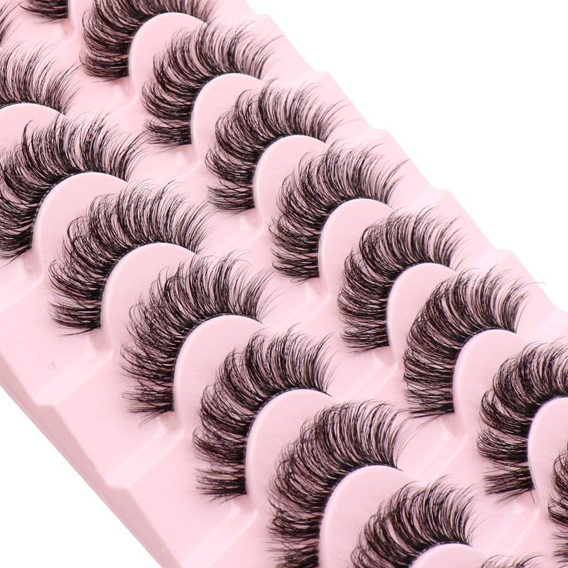 Veleasha Clear Band Lashes 10 Pairs Pack D Curl Russian Strip Lashes,Natural Look Transparent Soft Band Faux Mink Eyelashes for Eye Makeup (D03-T) - Image 3