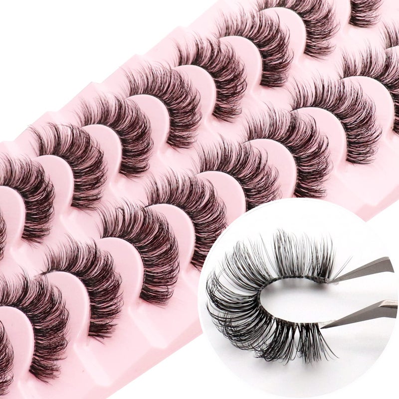 Veleasha Clear Band Lashes 10 Pairs Pack D Curl Russian Strip Lashes,Natural Look Transparent Soft Band Faux Mink Eyelashes for Eye Makeup (D03-T) - Image 2