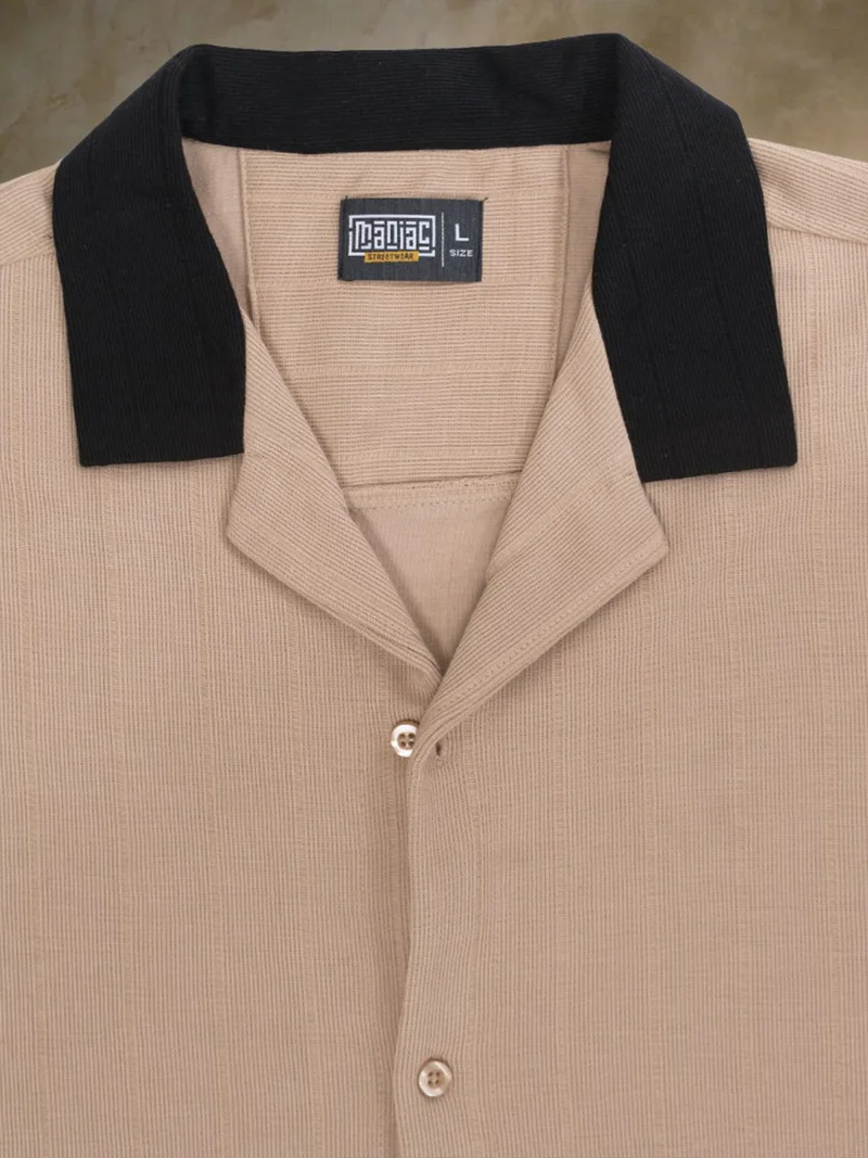 Maniac  Maniac Mens Brooklyn Texture Collared Neck Full Sleeve Biscuit Cotton Shirt for Men | Best Price UAE