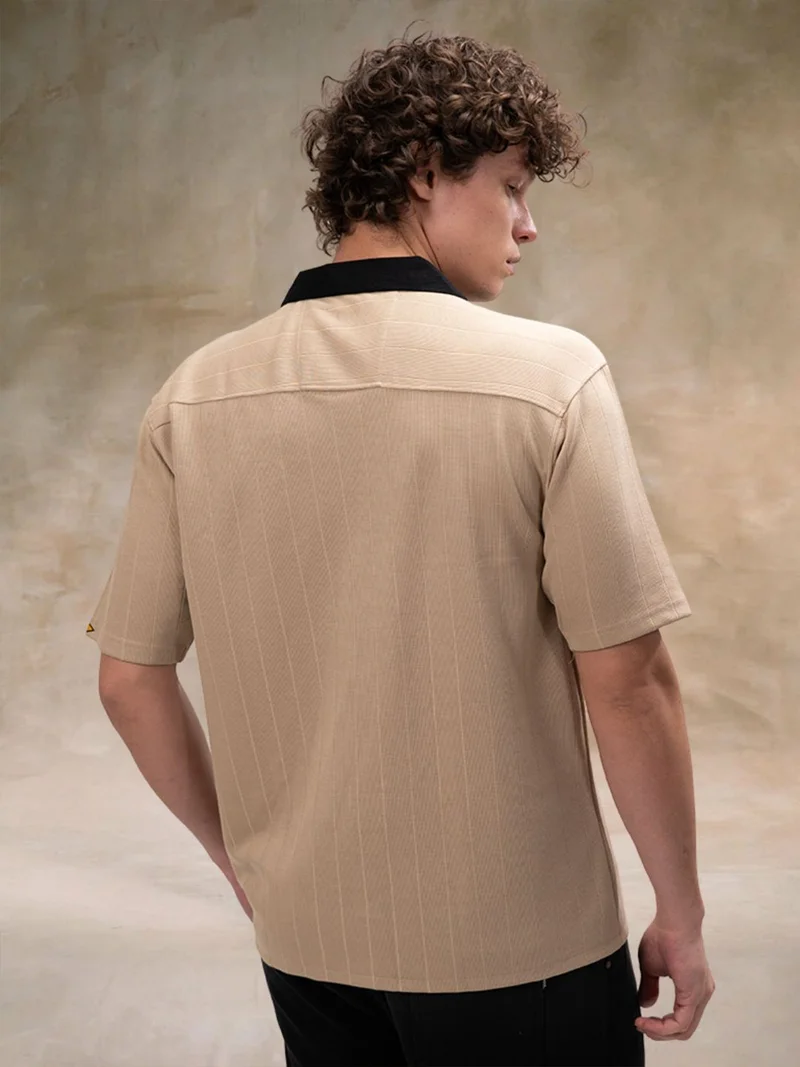 Maniac  Maniac Mens Brooklyn Texture Collared Neck Full Sleeve Biscuit Cotton Shirt for Men | Best Price UAE