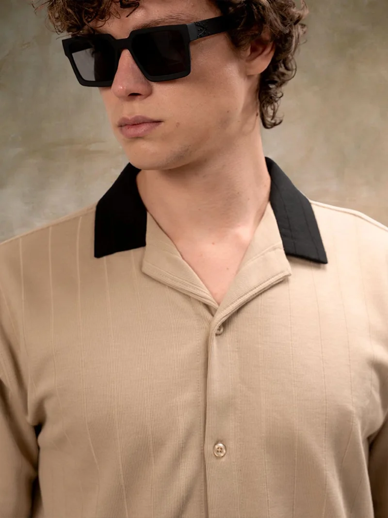 Maniac  Maniac Mens Brooklyn Texture Collared Neck Full Sleeve Biscuit Cotton Shirt for Men | Best Price UAE