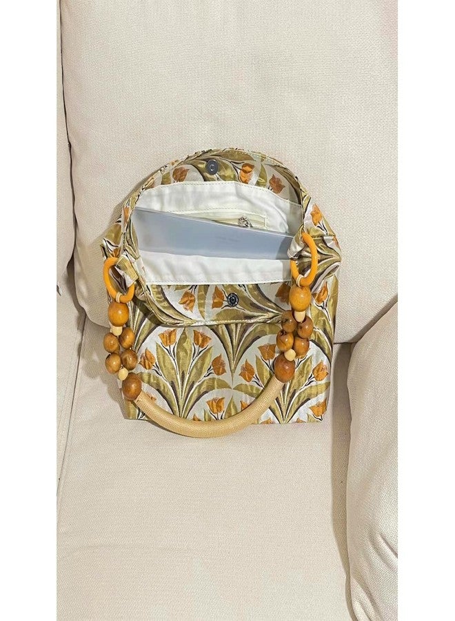 QTKJ Tote Bag, Handbags for Women, Vintage Suzuran Satin Shoulder Bag, Wooden Beaded Shoulder Strap Underarm Bag, Bohemian Travel Bag for Vacation Daily - Image 4