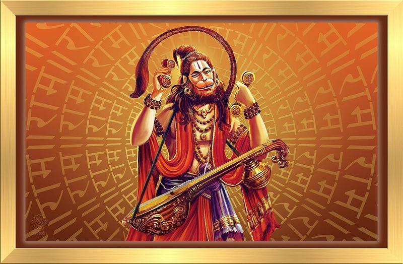 Anaadi Hanuman Ji Bajrangbali Wall Painting With Frame Photo Frame For Home Living Room Drawing Room Office Wall Dcor Gifting 7 Inch x 10 Inch - Image 1