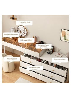 AWD Dressing Table Makeup Vanity Table Large Bedroom Dressing Table, Desk, Storage Drawers Cabinet Mirror and Stool White Make up Vanity Dresser Girls Women Gift Bedroom Furniture Home Organizing  - Image 3