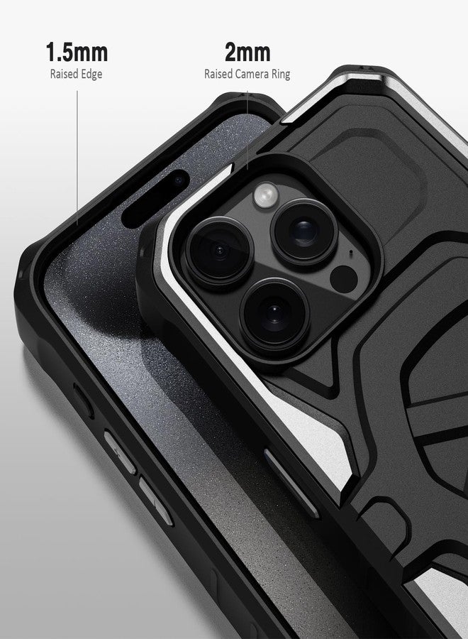 ULTIMAL Case Compatible with iPhone 15 pro max 6.7'', Military Shockproof Case with Sporty Metal Frame Design Compatible with Magsafe, Rugged Slim Cover for Men (Black/Silver) - Image 5