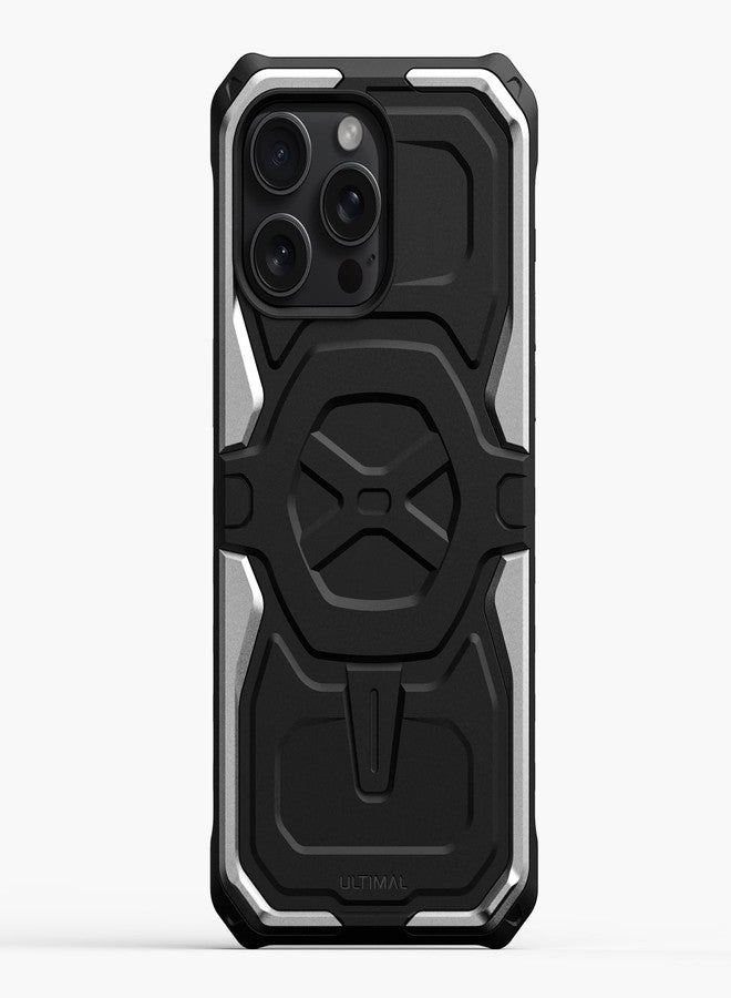ULTIMAL Case Compatible with iPhone 15 pro max 6.7'', Military Shockproof Case with Sporty Metal Frame Design Compatible with Magsafe, Rugged Slim Cover for Men (Black/Silver) - Image 2