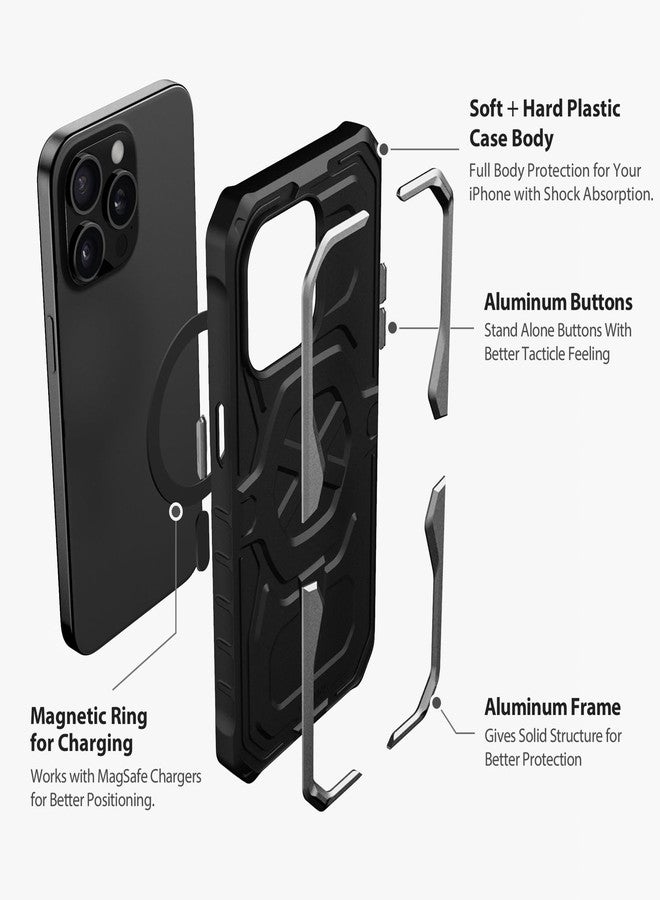 ULTIMAL Case Compatible with iPhone 15 pro max 6.7'', Military Shockproof Case with Sporty Metal Frame Design Compatible with Magsafe, Rugged Slim Cover for Men (Black/Silver) - Image 4