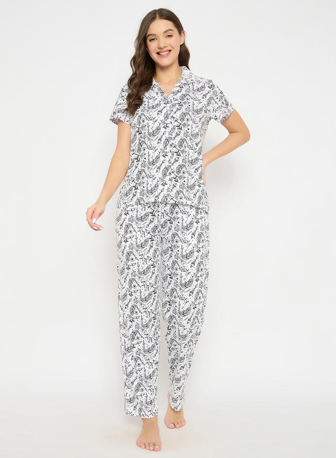 Clovia All-Over Print Cotton Shirt and Pyjama Set - Image 2