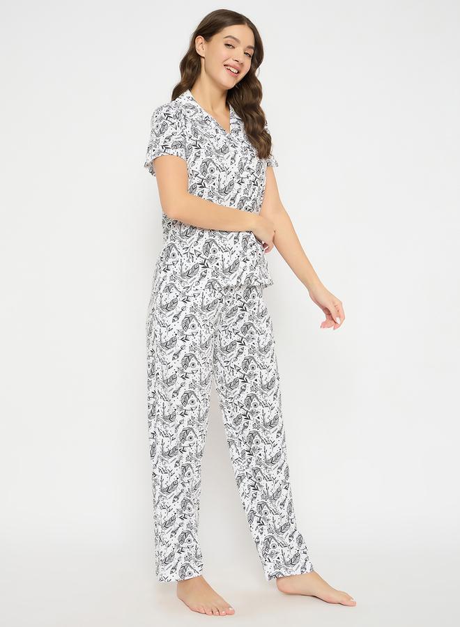 Clovia All-Over Print Cotton Shirt and Pyjama Set - Image 5