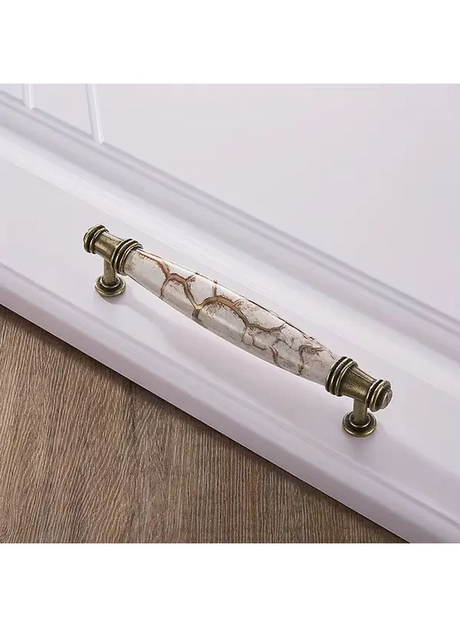 European Marble Pattern Ceramic Cabinet Handles Pitch 128mm Polished Zinc Alloy Pulls - Image 2