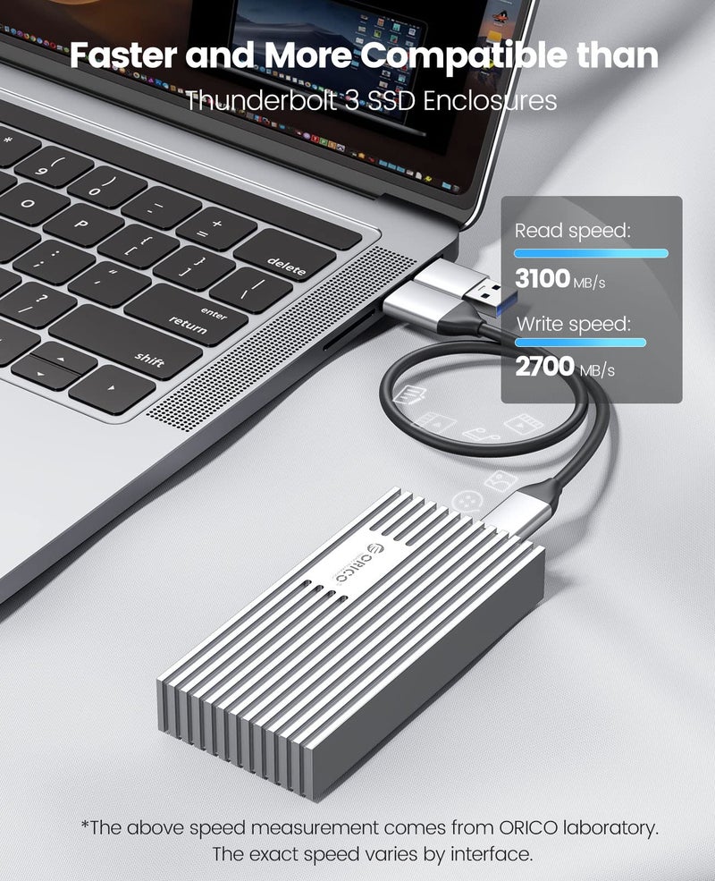 ORICO 40Gbps NVMe SSD Enclosure, M.2 to USB-C Adapter for NVMe M-Key 4TB SSD 2280, Aluminum M2 External SSD Case, Compatible with Thunderbolt 3/4 USB3.2/3.1/3.0/Type-M234-Silver - Image 3