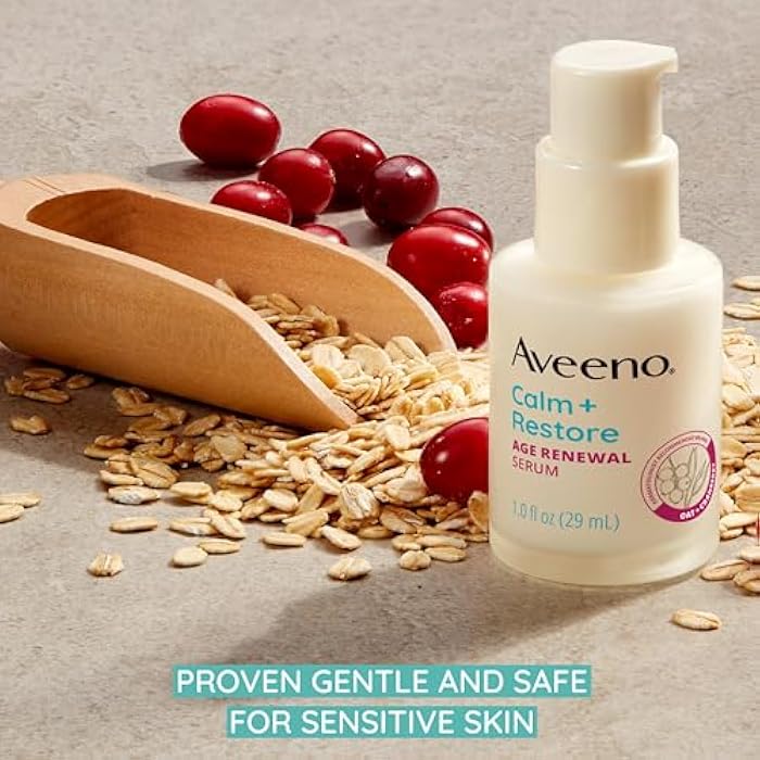 Aveeno Calm + Restore Age Renewal Anti-Wrinkle Face Serum, Anti Aging Serum with Nourishing Oat & Cranberry Extract Visibly Improves the Look of Fine Lines, Fragrance Free, 1.0 fl. Oz - Image 5