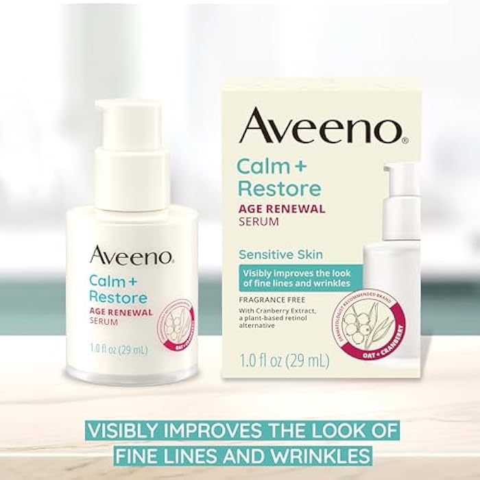 Aveeno Calm + Restore Age Renewal Anti-Wrinkle Face Serum, Anti Aging Serum with Nourishing Oat & Cranberry Extract Visibly Improves the Look of Fine Lines, Fragrance Free, 1.0 fl. Oz - Image 2