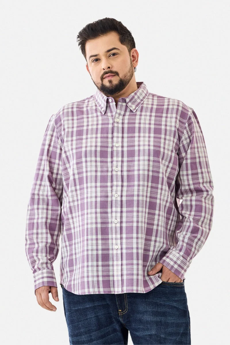 سنيتش قميص كاروهات مقاس كبير من مزيج الكتان