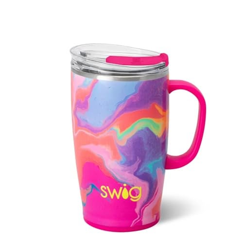 Swig Life 18oz Travel Mug Insulated Tumbler with Handle and Lid Travel Coffee Mug Cup Holder Friendly Stainless Steel 18 oz Tumbler Reusable Insulated with Lid Candy Crush - Image 1