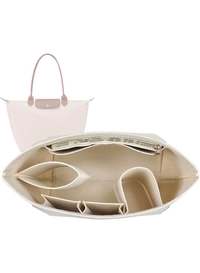 GRUCIY Tote bag organizer insert for Longchamp le pliage large tote insert felt purse zipper bag organizer beige S size - Image 1