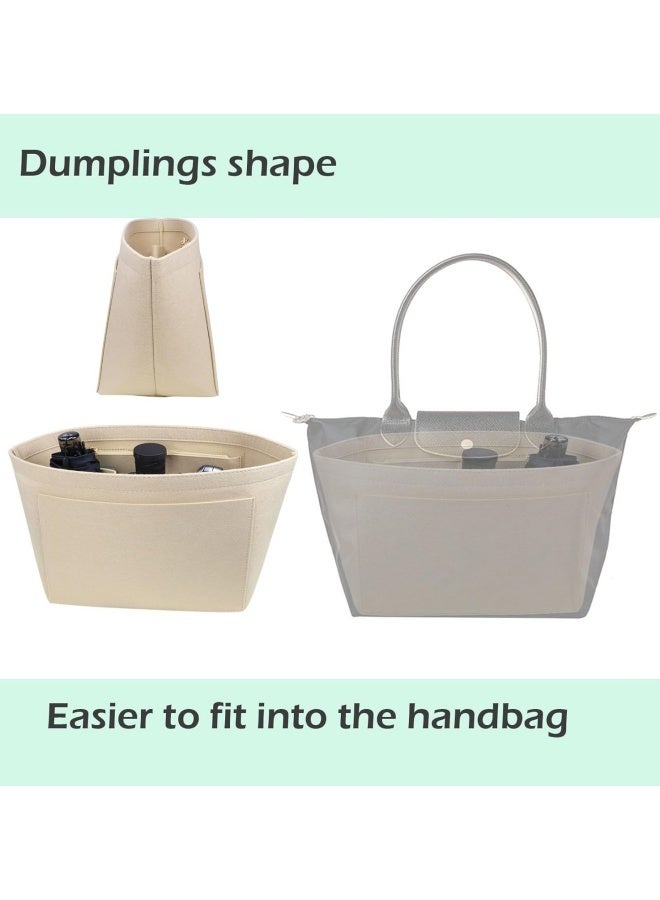 GRUCIY Tote bag organizer insert for Longchamp le pliage large tote insert felt purse zipper bag organizer beige S size - Image 3