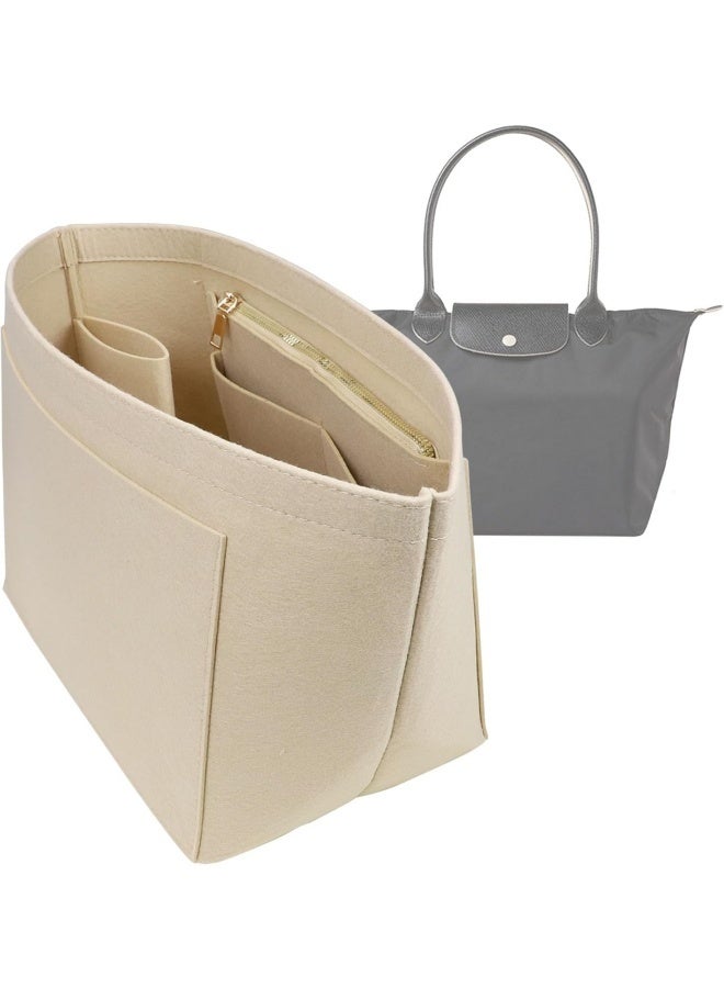 GRUCIY Tote bag organizer insert for Longchamp le pliage large tote insert felt purse zipper bag organizer beige S size - Image 5