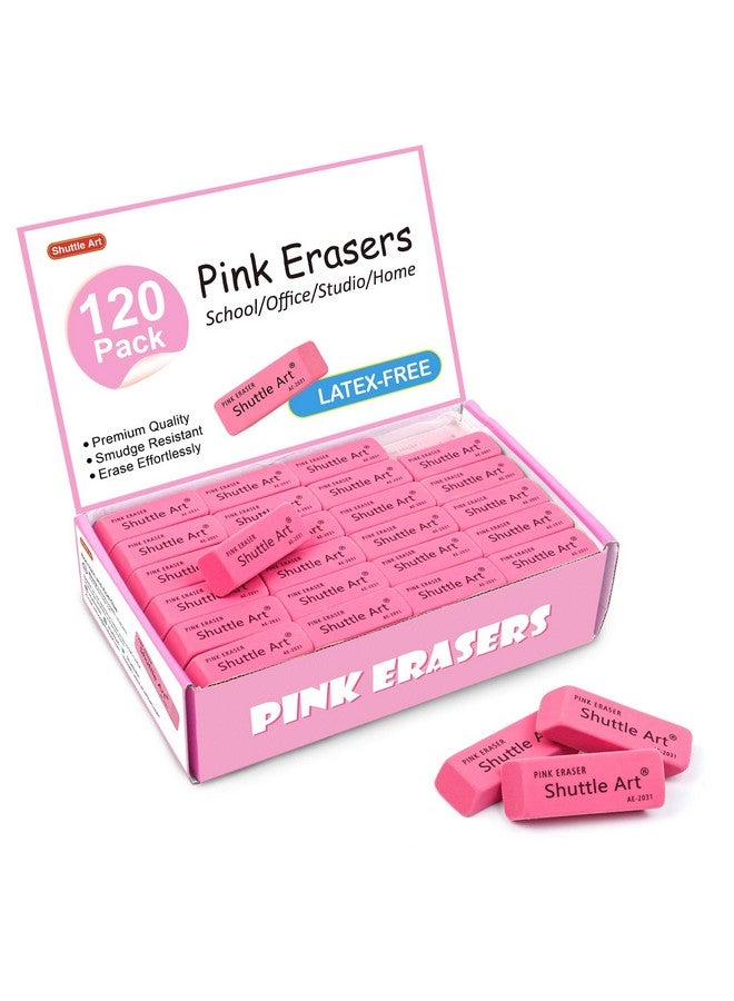 Shuttle Art Pink Erasers Shuttle Art 120 Pack Pink Erasers Bulk For School Office Latexfree Soft Erasers For Kids Teachers As School Supplies - Image 1