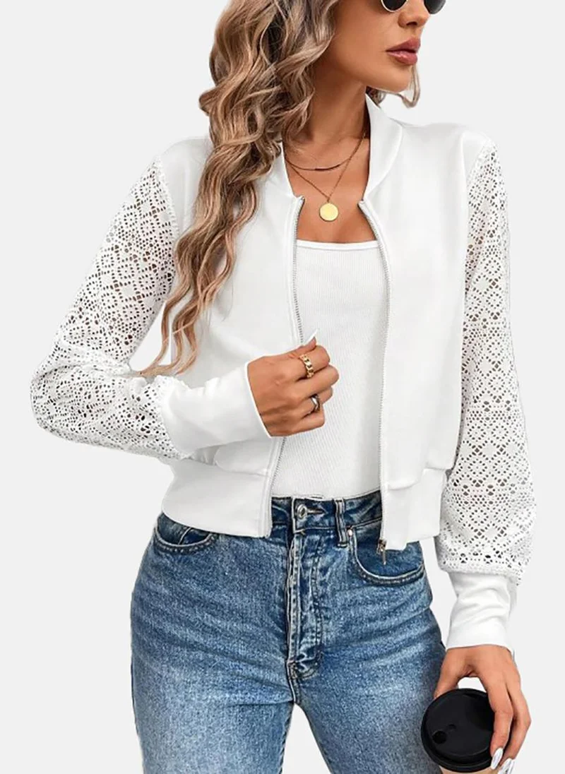 يونيكي White Textured Slim Fit Open front Jacket
