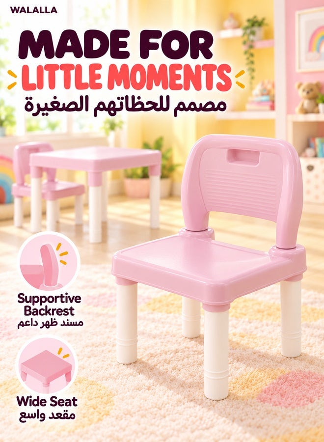 WALALLA Toddler Table and Chair Set, 3 Piece Plastic Easy Clean Children Activity Desk for Reading, Drawing, Snack Time, Arts Crafts, Preschool, Kindergarten & Playroom, Kid Table and Chair Set ,Pink - Image 5