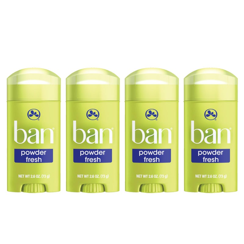 Ban Invisible Solid Antiperspirant Deodorant for Women and Men, 24-Hour Underarm Odor & Sweat Protection, Powder Fresh, 2.6 Oz, Pack of 4 - Image 1