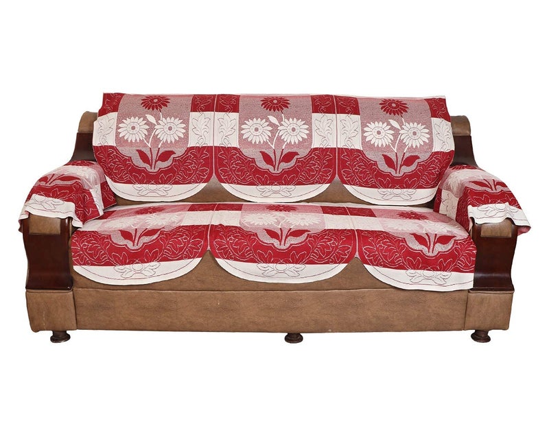 A CUBE LUXURY SOLUTIONS A CUBE LUXURY SOLUTIONS Net 5 Seater Sofa Cover with 6 Arms Set of 17 Piece Maroon  - Image 3