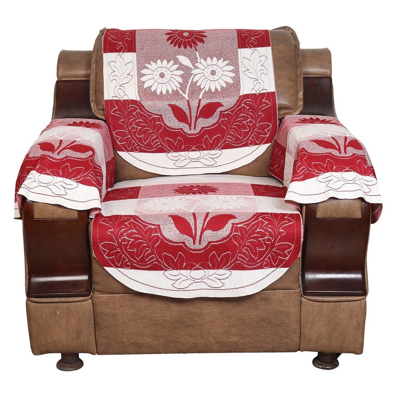 A CUBE LUXURY SOLUTIONS A CUBE LUXURY SOLUTIONS Net 5 Seater Sofa Cover with 6 Arms Set of 17 Piece Maroon  - Image 2
