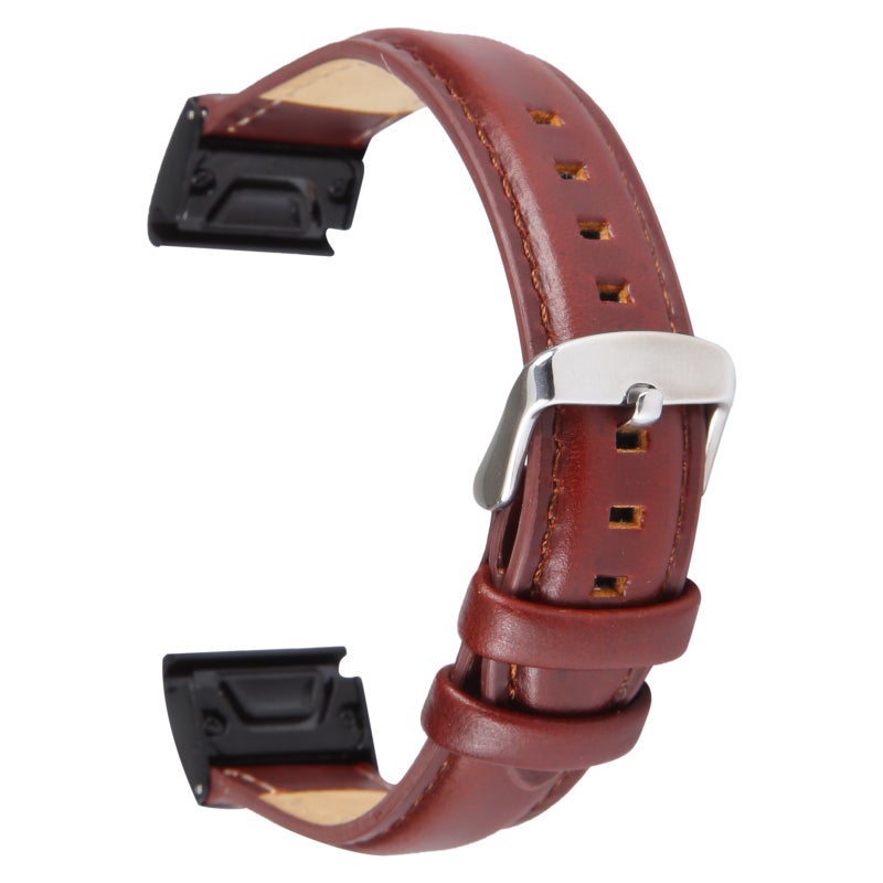S-TOP For Garmin Fenix 7X 26mm Plain Weave Genuine Leather Watch Band(Wine Red) - Image 2