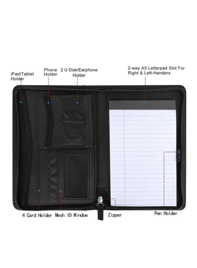 Konper Junior Padfolio Portfolio with 5 x 8 Writing Pad, A5 Business Portfolio Binder Folder Organizer Multi-Function Combination Case for Women/Men, Black - Image 4