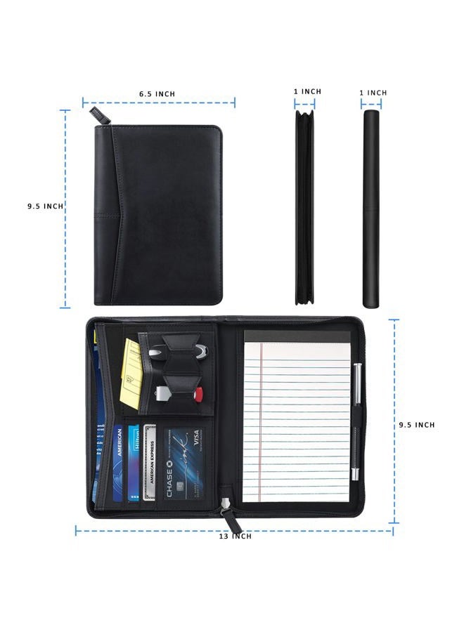 Konper Junior Padfolio Portfolio with 5 x 8 Writing Pad, A5 Business Portfolio Binder Folder Organizer Multi-Function Combination Case for Women/Men, Black - Image 3