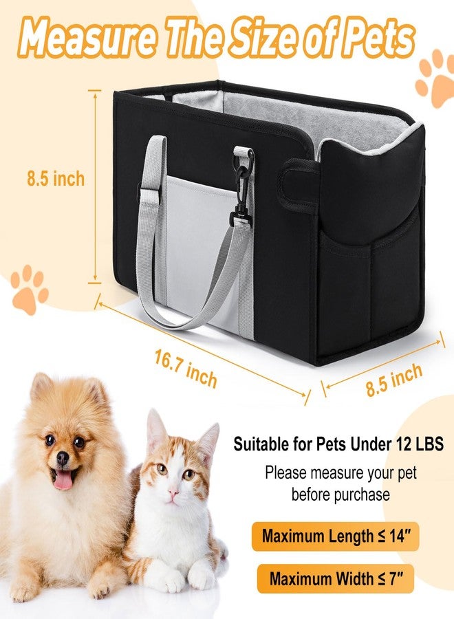 NECKORY Portable Dog Car Seat for Small Dogs - Pet Booster Seat with Safety Leash, Adjustable Straps, Washable Cushion & Storage Pocket - Center Console Puppy Car Seat for Travel - Black - Image 2