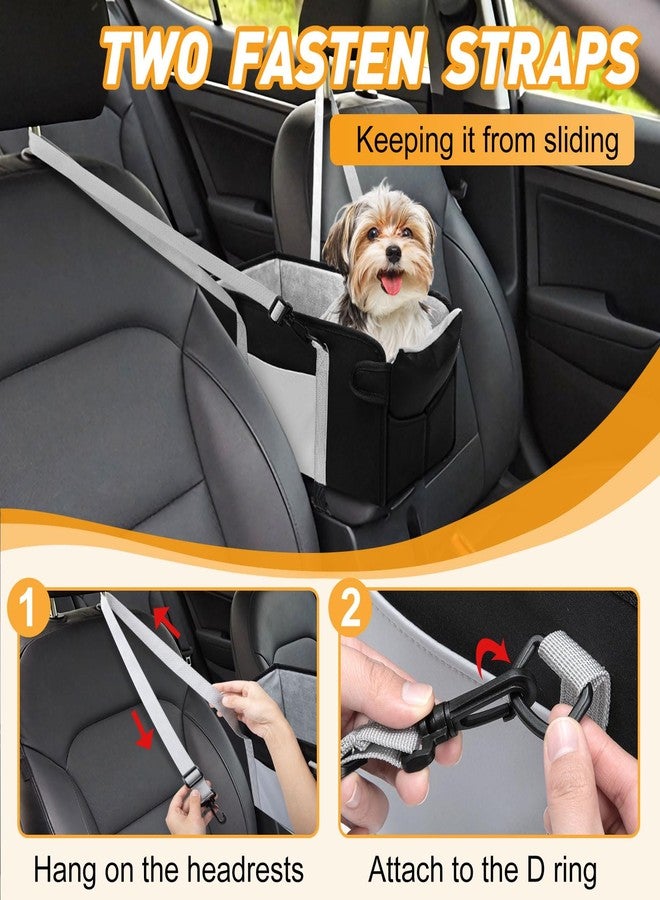 NECKORY Portable Dog Car Seat for Small Dogs - Pet Booster Seat with Safety Leash, Adjustable Straps, Washable Cushion & Storage Pocket - Center Console Puppy Car Seat for Travel - Black - Image 5