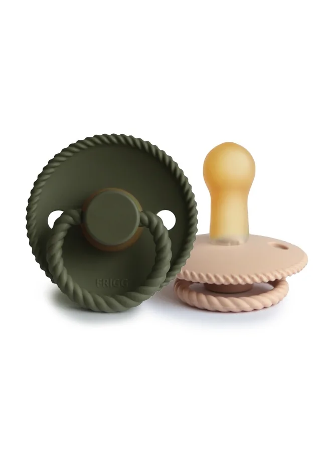 FRIGG Rope Latex Baby Pacifier 6-18M 2-Pack Croissant/Olive - Size 2