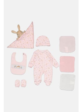 Rock-A-Bye Baby Boutique Toddlers Girl 8  Pieces Floral Bodysuit And Pants Hanging Gift Set, Pink  - Image 1