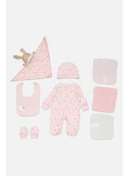 Rock-A-Bye Baby Boutique Toddlers Girl 8  Pieces Floral Bodysuit And Pants Hanging Gift Set, Pink  - Image 2
