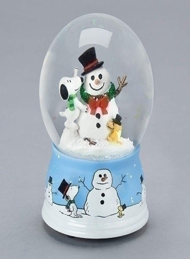 Roman Snoopy and Woodstock with Snowman Musical Snowdome 5.5 Inch Multicolor