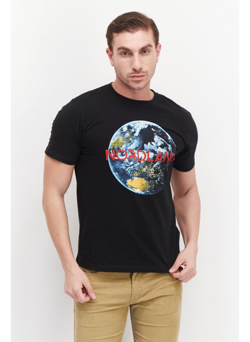Nordland Men Crew Neck Short Sleeve Printed T-Shirt, Black  - Image 1