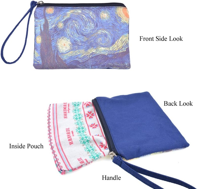 Rantanto Small Cute Cash Coin Purse, Canvas Change Purse, Kawaii Coin Pouch With Handle Christmas Gift For Women Teenager Girls (BG0022 Vincent Van Gogh Starry Night) - Image 3