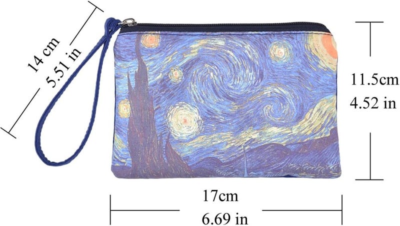 Rantanto Small Cute Cash Coin Purse, Canvas Change Purse, Kawaii Coin Pouch With Handle Christmas Gift For Women Teenager Girls (BG0022 Vincent Van Gogh Starry Night) - Image 2