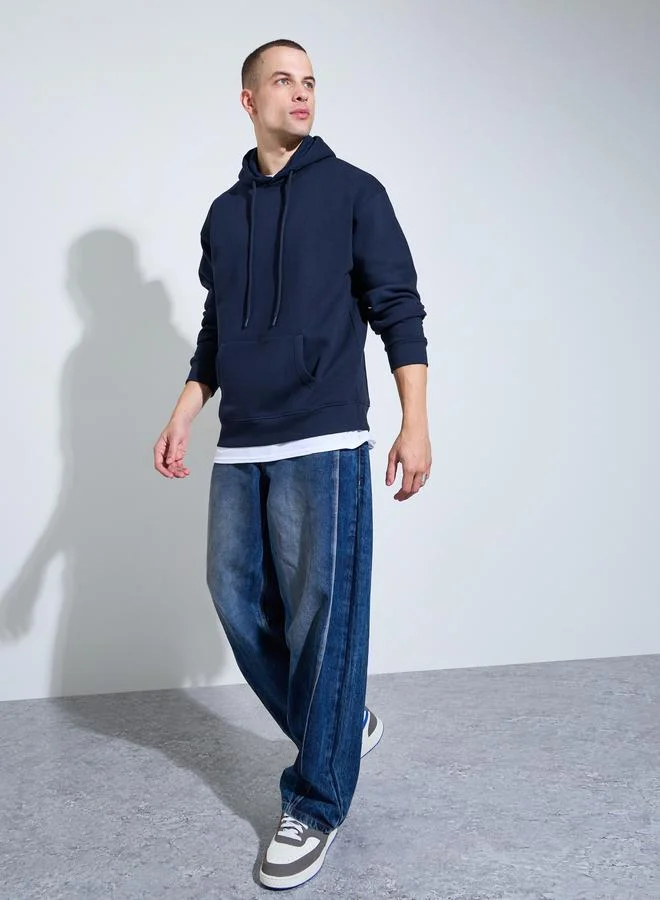 ستايلي Relaxed Fit Fleece Hoodie with Kangaroo Pocket